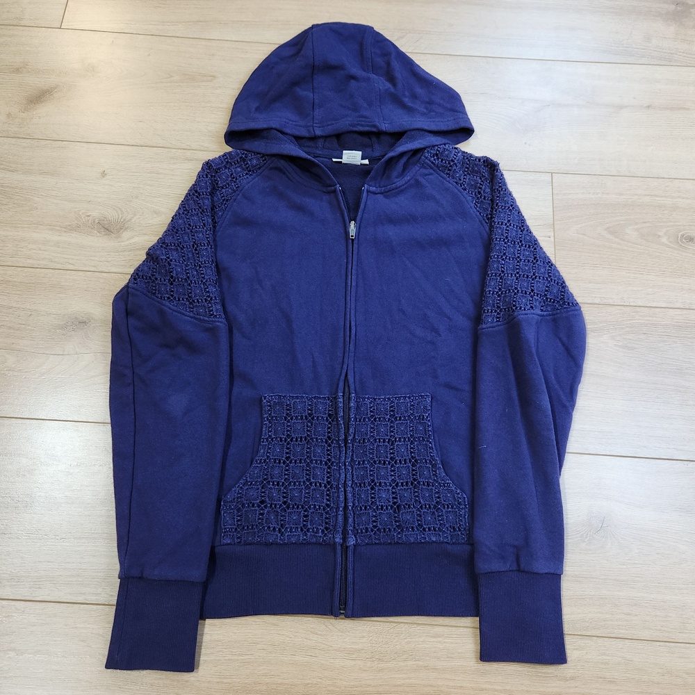 Ariat Hoodie Womens Large Blue Crochet Panel Full Zip Knit Sweatshirt Western